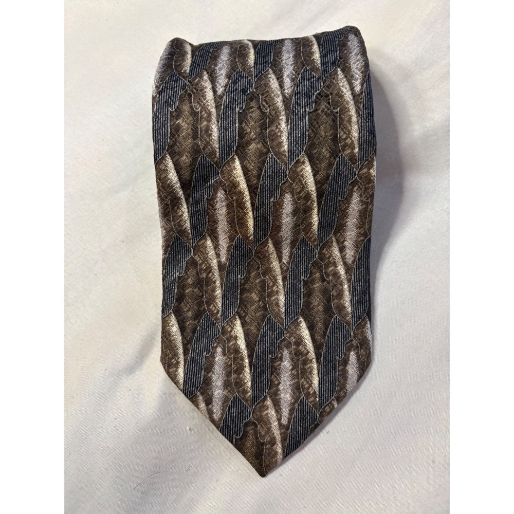 Zanetti Italian Silk Collection Brown Gray Patterned Necktie Men's‎